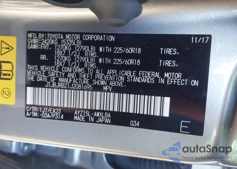 2018 Lexus Nx 300H from USA, damaged, VIN JTJBJRBZ1J2081695